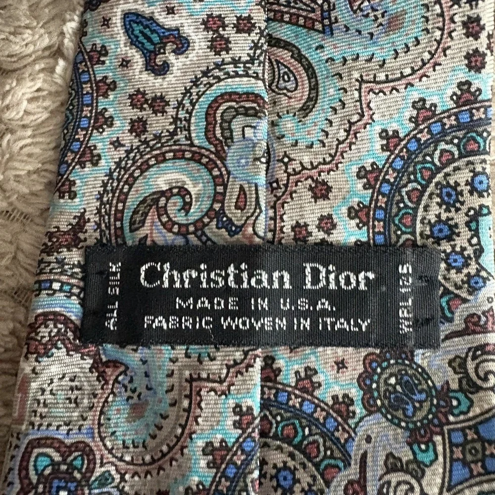 Christian Dior 100% Silk Paisley Men's Neck Tie Blue USA Made Vintage VTG